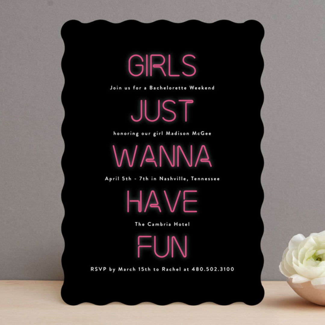 "Neon Lights" - Bachelorette Party Invitations in Tuxedo by Jennifer Postorino - Front