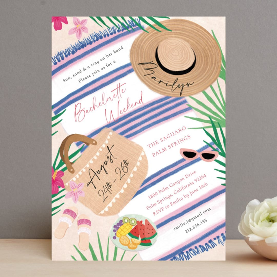 "Beach Please" - Bachelorette Party Invitations in Summer by Elly - Front