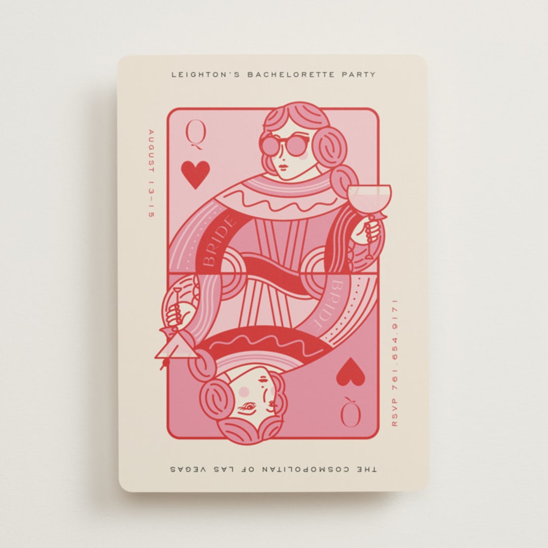 "The Queen" - Bachelorette Party Invitations in Rose by Jenna Holcomb - Front