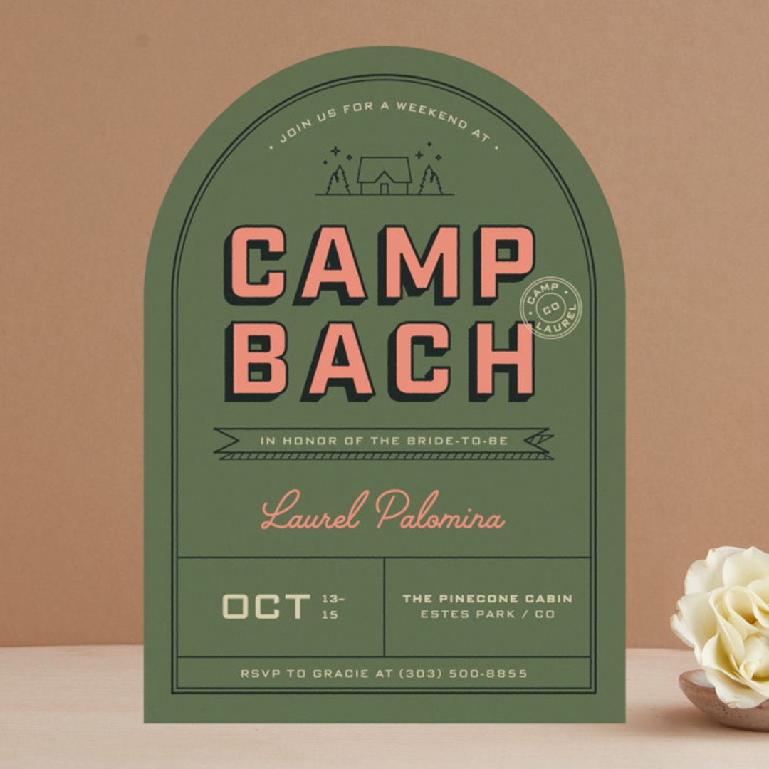 "Camp Bach" - Bachelorette Party Invitations in Fern by taylorVdesign - Front