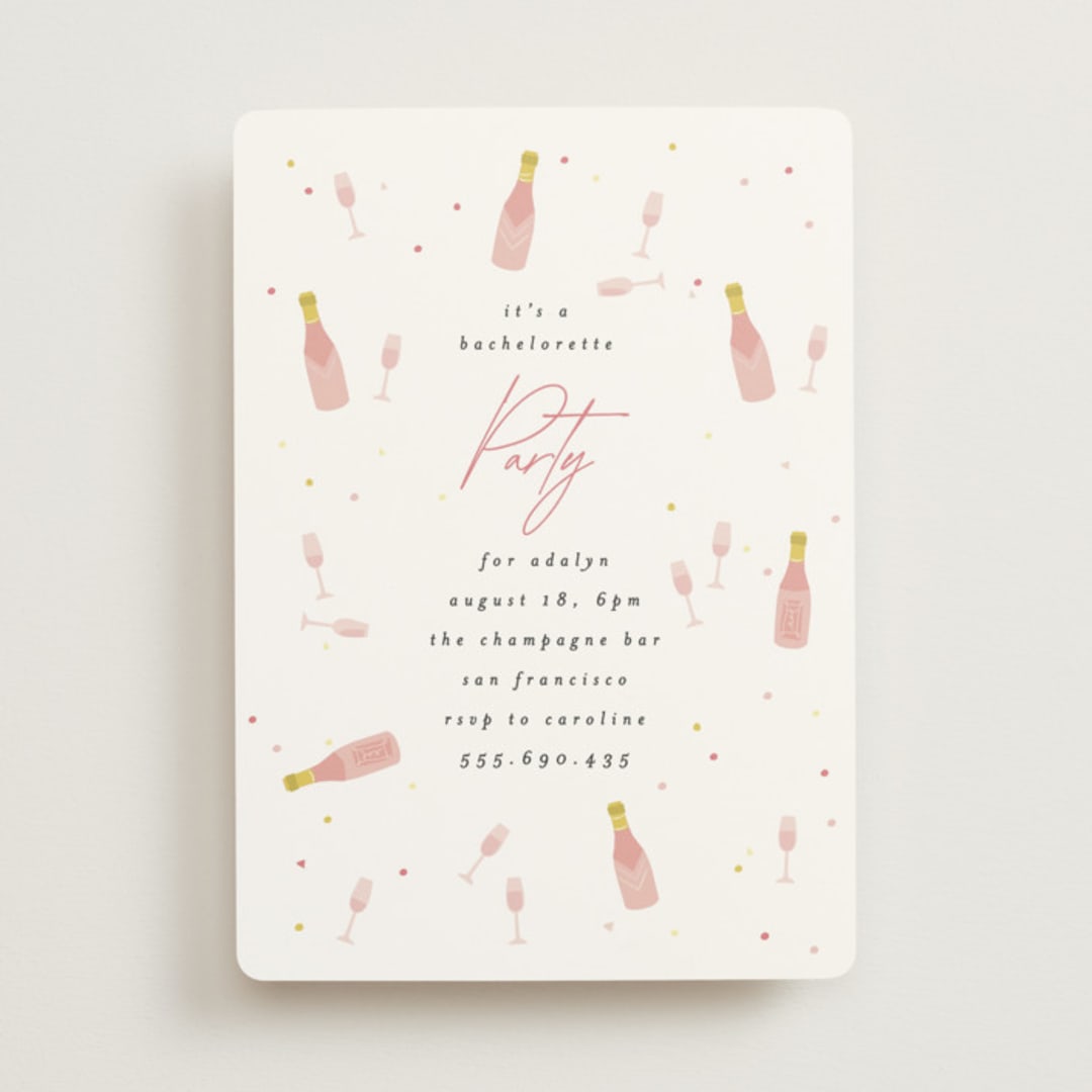 "Champagne Confetti" - Bachelorette Party Invitations in Chalk by Angela Thompson - Front