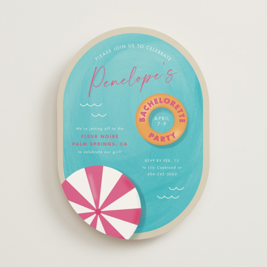 "Poolside" - Bachelorette Party Invitations in Watermelon Slushie by Cindy Reynolds - Front