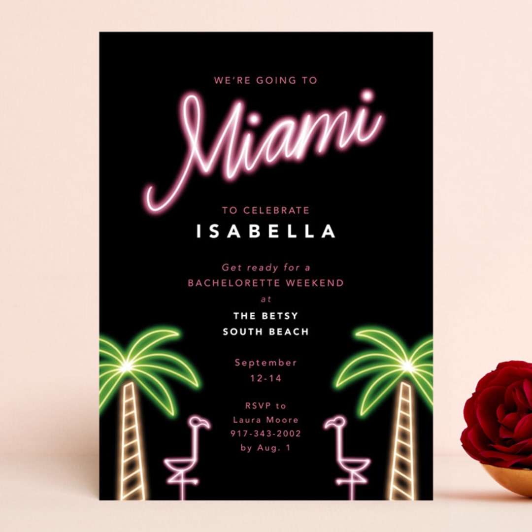 "Miami Neon" - Bachelorette Party Invitations in Midnight by Cindy Reynolds - Front