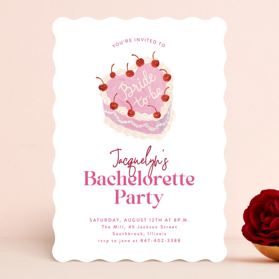 "vintage cake" - Bachelorette Party Invitations in Rosebud by Cass Loh - Front