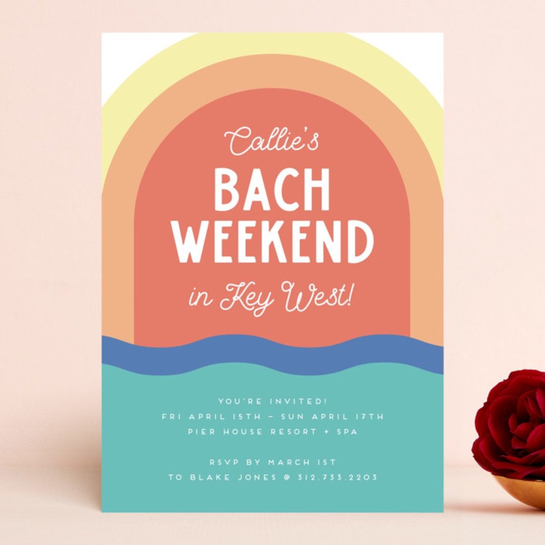 "Laid Back" - Bachelorette Party Invitations in Sunset by Emily Sabol Goss - Front