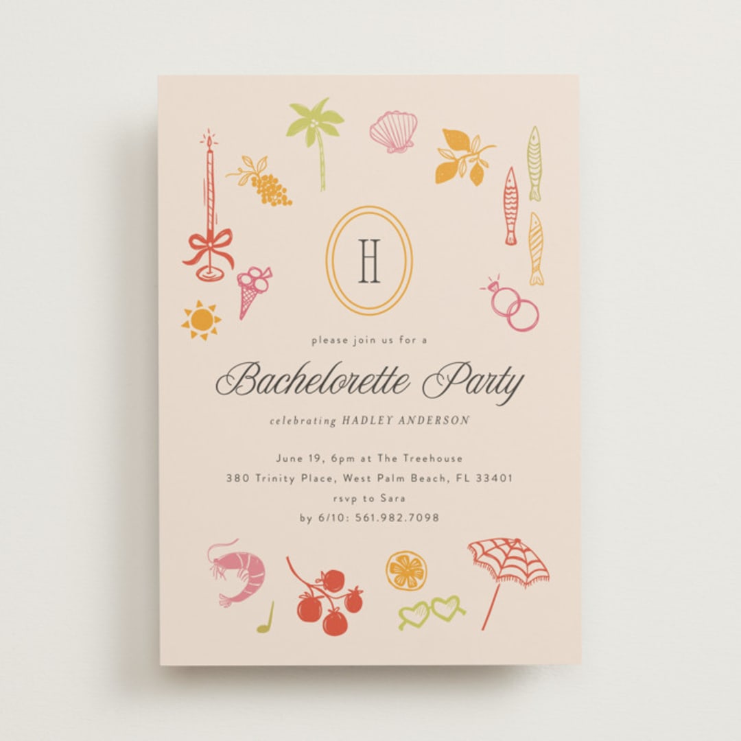 "Coast" - Bachelorette Party Invitations in Almond by Melanie Kosuge - Front