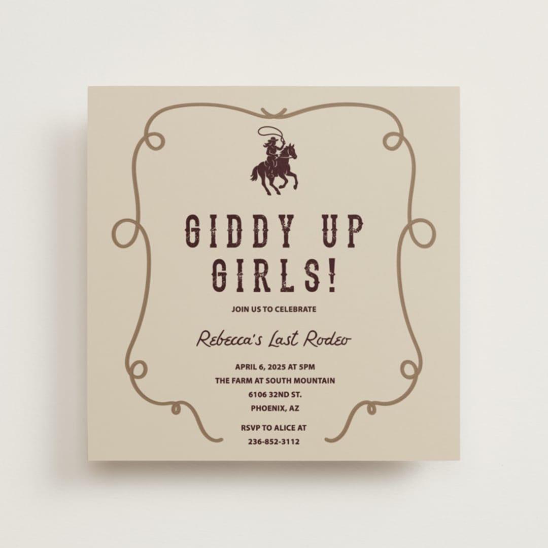 "Giddy up, Y'all!" - Bachelorette Party Invitations in Champagne by Sherley Ferreira - Front