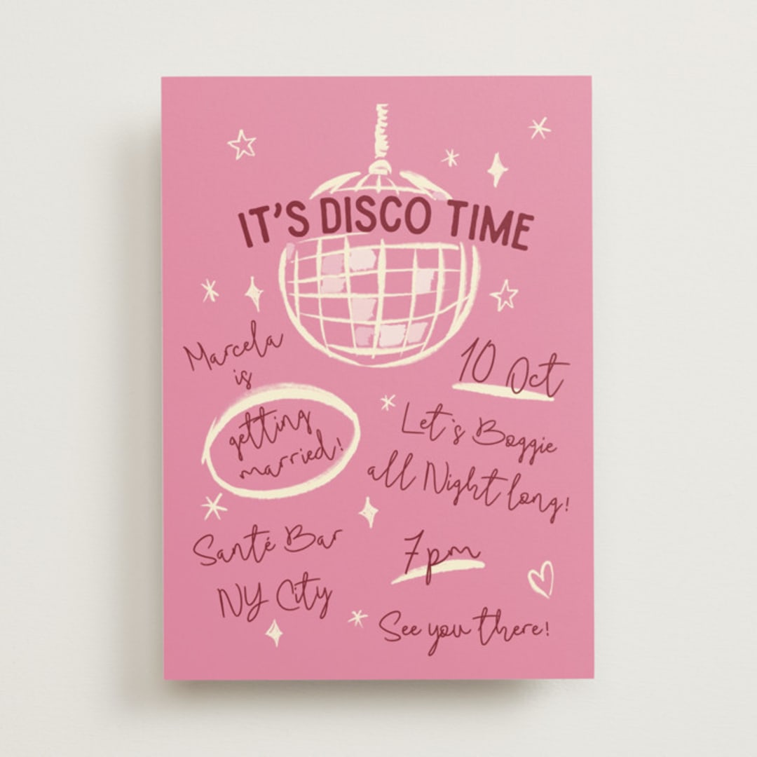 "Disco" - Bachelorette Party Invitations in Peony by Pati Cascino - Front