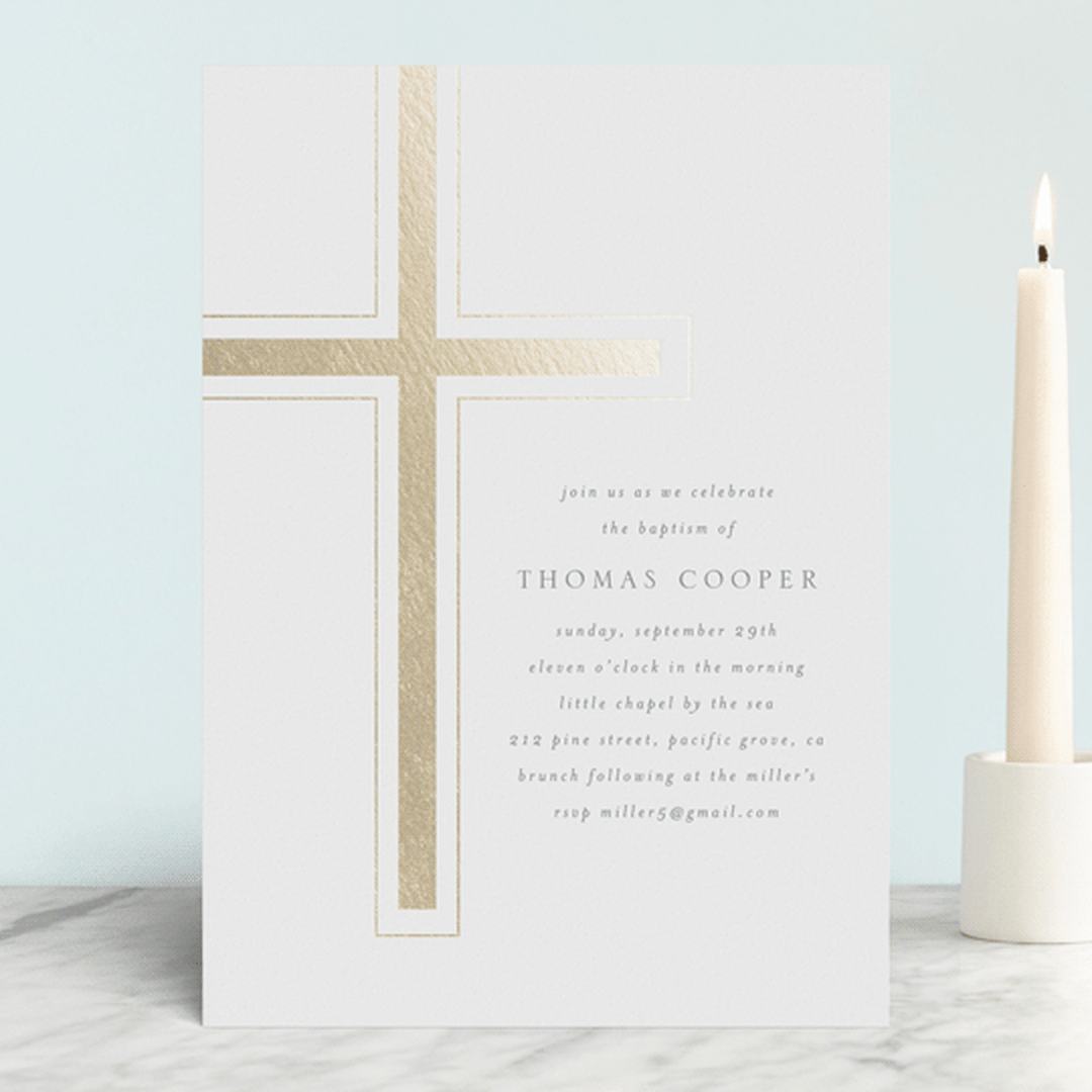 "a simple cross" - Baptism and Christening Invitations in Puddle by Erin Deegan - Front