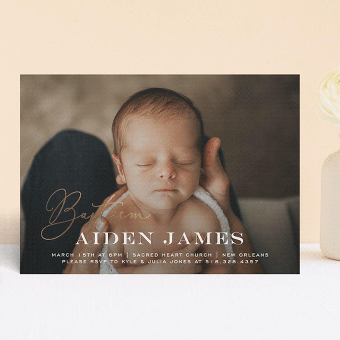 "Script Baptism" - Baptism and Christening Invitations in Snow by Chasity Smith - Front