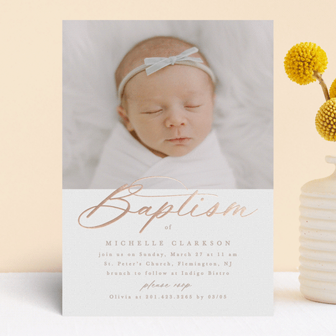 "Luxe script" - Baptism and Christening Invitations in Toffee by Creo Study - Front