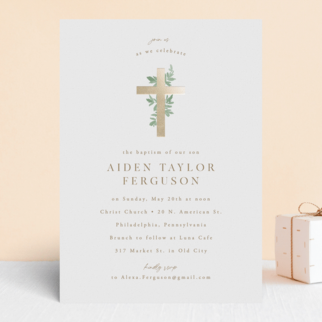 "Botanically" - Baptism and Christening Invitations in Mint by Everett Paper Goods - Front