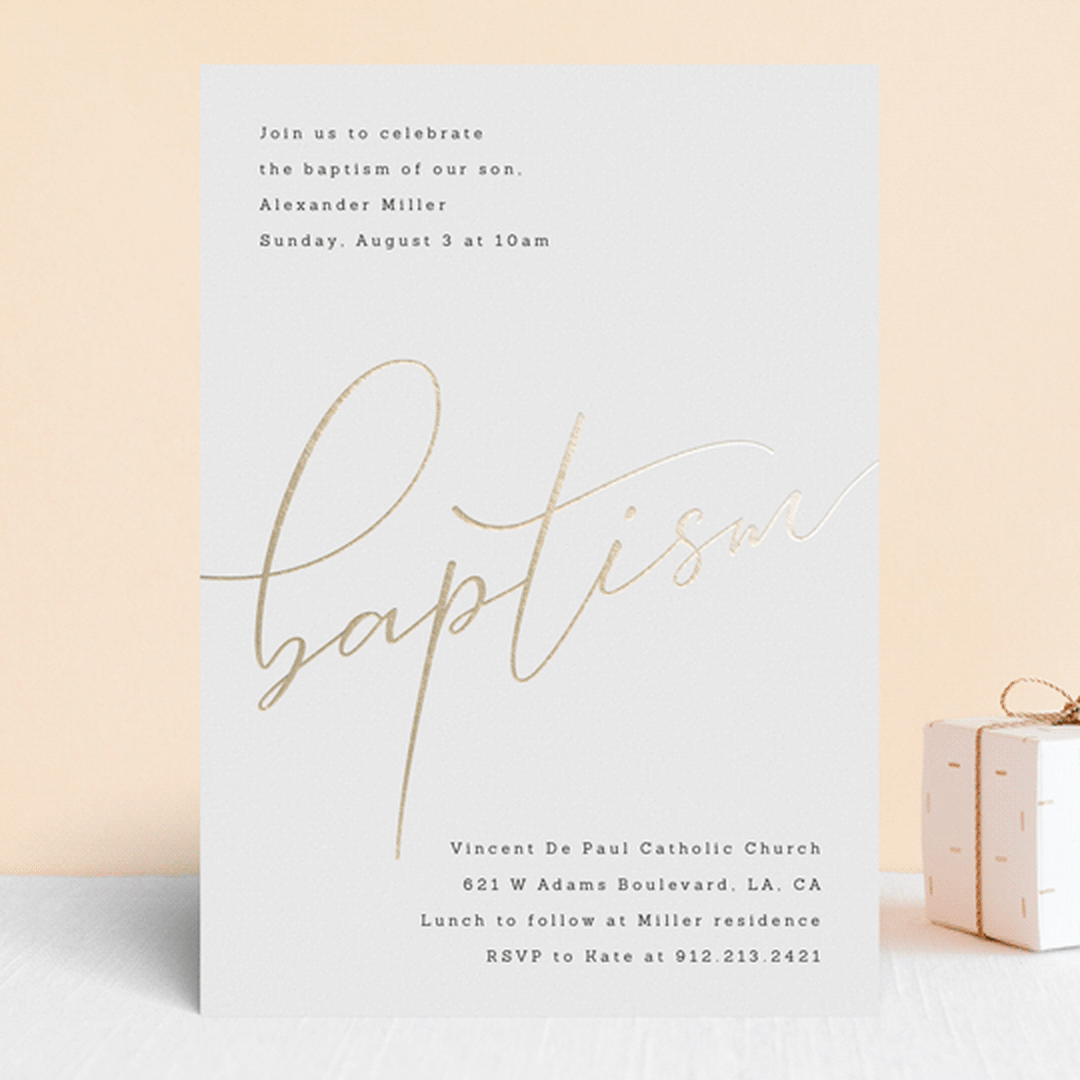 "Golden" - Baptism and Christening Invitations in Ink by Hudson meet Rose - Front
