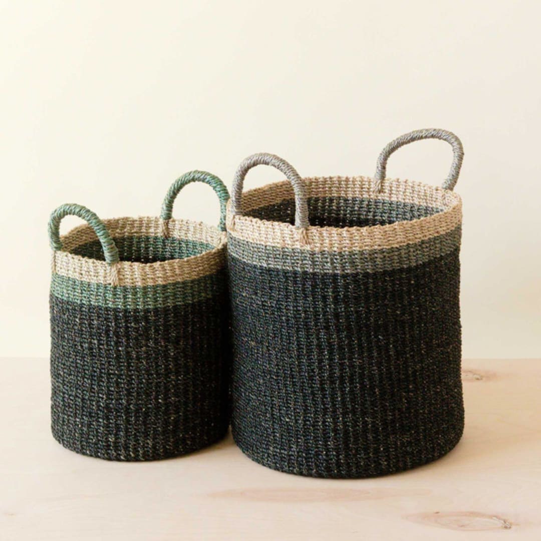 "Black Cylinder Basket with handles, nested set of 2" - Decorative Baskets in black by LIKHA