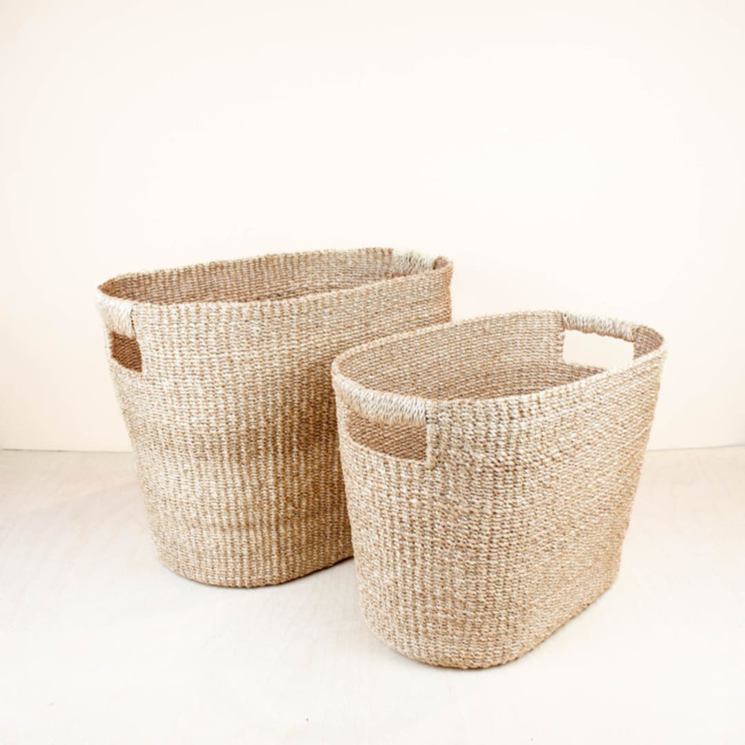 "Natural Rounded Oval Basket, set of 2" - Decorative Baskets in natural by LIKHA