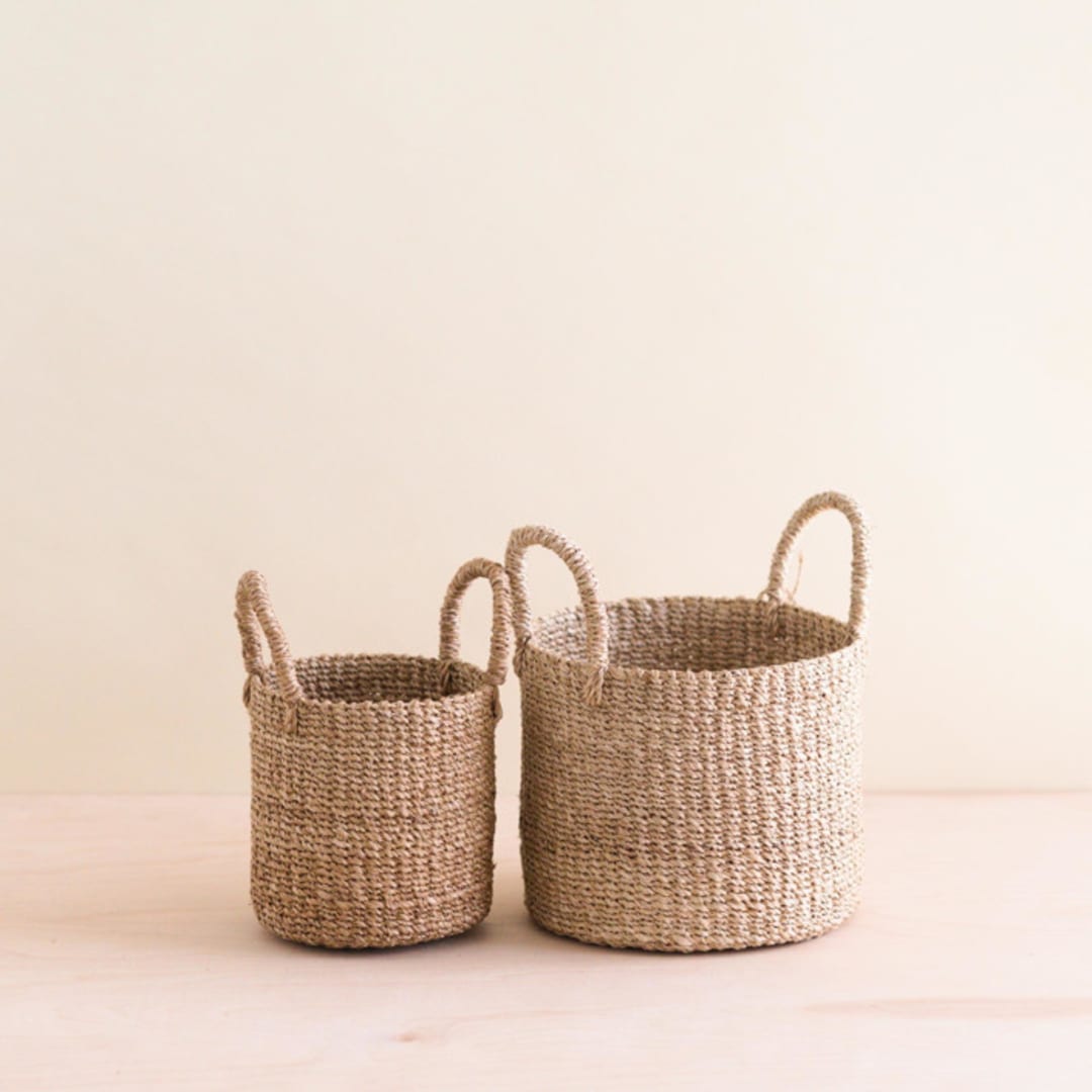 "Natural Cylinder Tabletop Basket with Handles, nested set of 2" - Decorative Baskets in natural by LIKHA