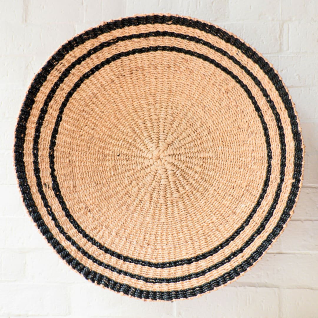 "Large Natural + Black Round Wall Baskets 18"" - Decorative Baskets in black by LIKHA