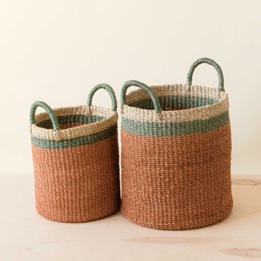 "Coral Cylinder Basket with handles, nested set of 2" - Decorative Baskets in orange by LIKHA