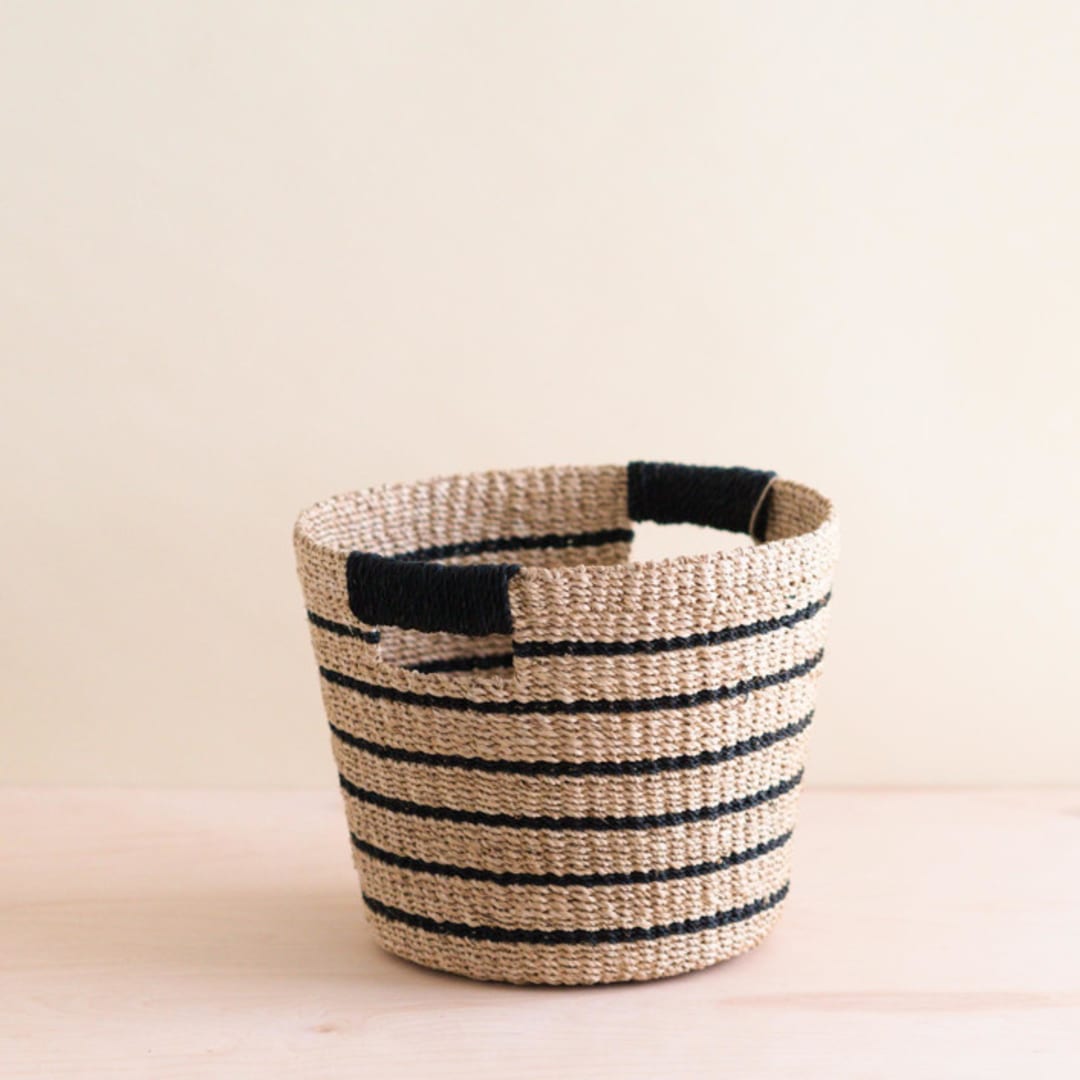 "Black Stripes Tapered Basket" - Decorative Baskets in black by LIKHA