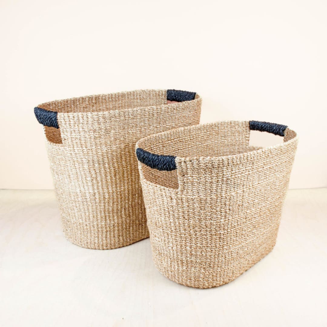 "Black Rounded Oval Basket, set of 2" - Decorative Baskets in black by LIKHA