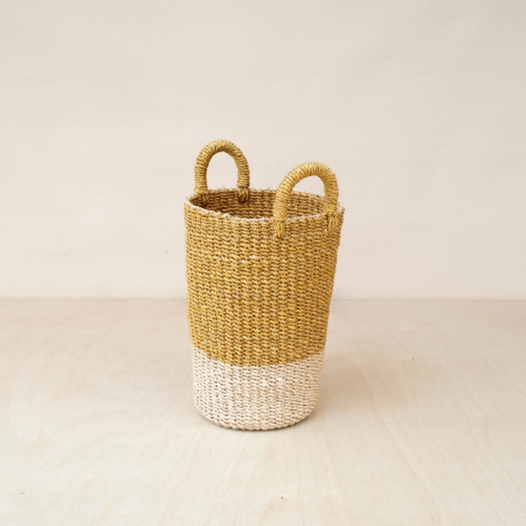"Mustard Cylinder Vase Basket" - Decorative Baskets in yellow by LIKHA