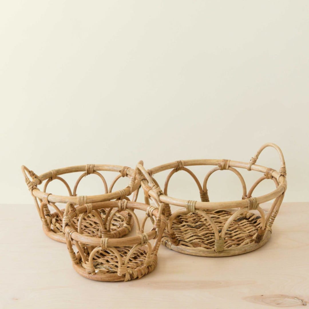 "Rattan Fruit Basket, set of 3" - Decorative Baskets in natural by LIKHA