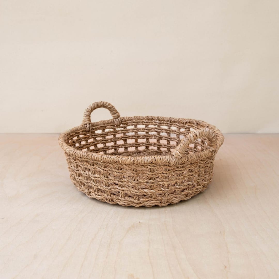 "Open Weave Round Tray with Handles" - Decorative Baskets in natural by LIKHA