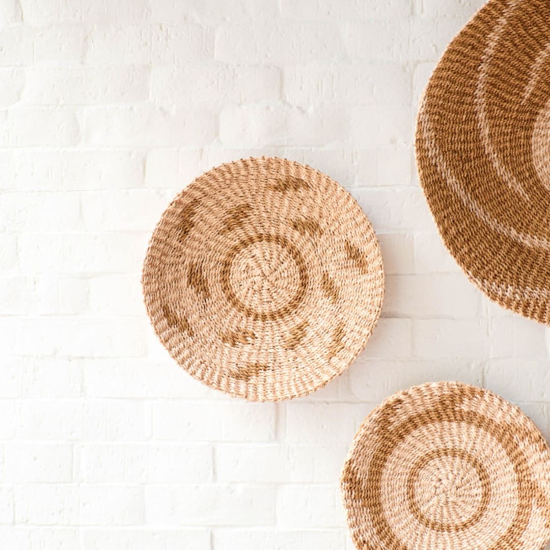 "Medium Natural + Brown Round Wall Baskets 12"" - Decorative Baskets in brown by LIKHA