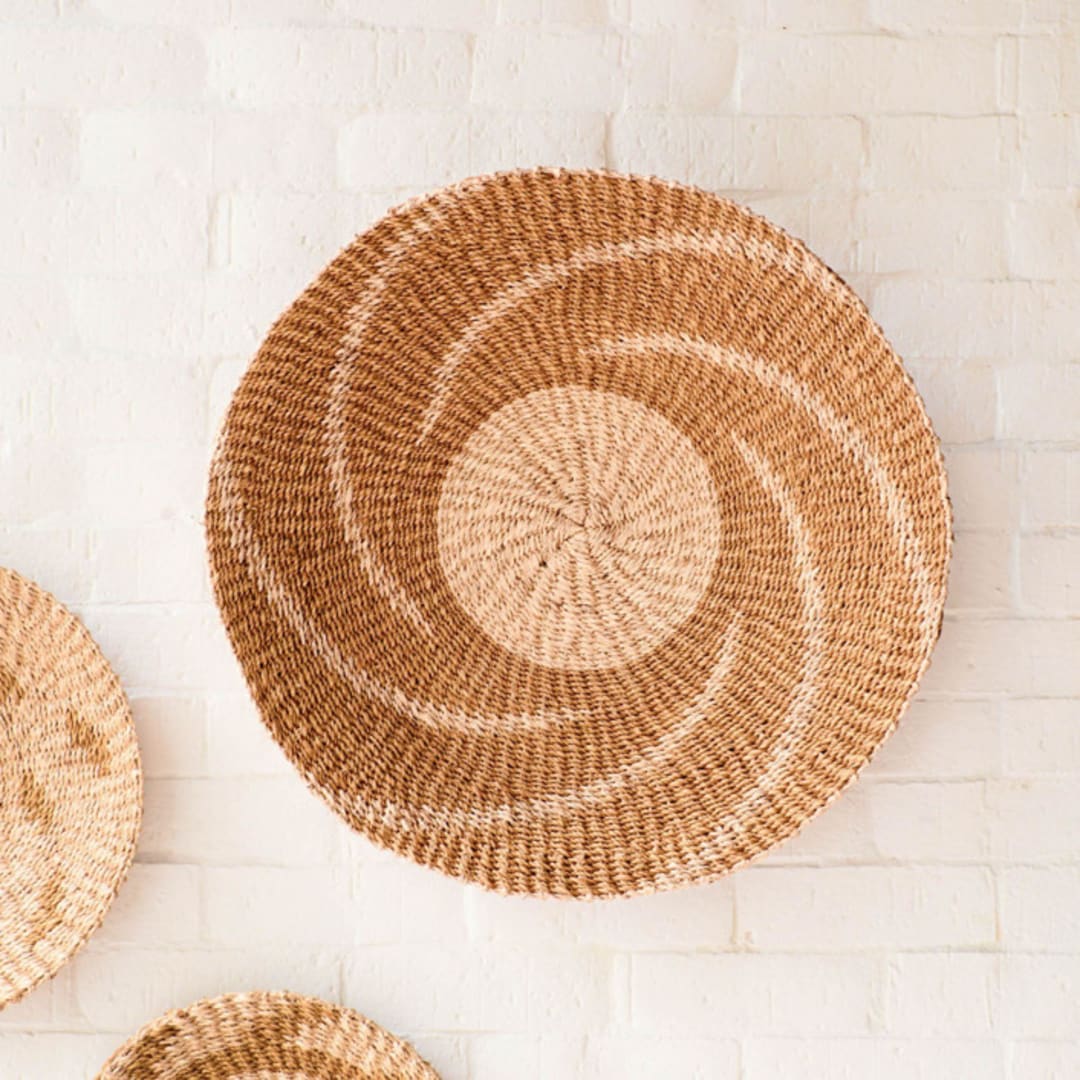 "Large Natural + Brown Round Wall Baskets 18"" - Decorative Baskets in brown by LIKHA