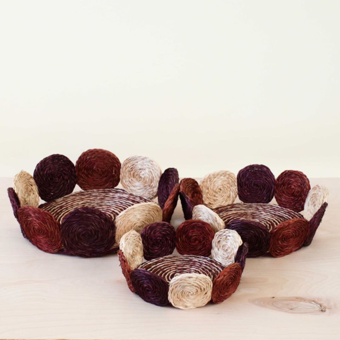 "Autumn Abaca Fruit Basket Circles, set of 3" - Decorative Baskets in multicolorassorted-colors by LIKHA