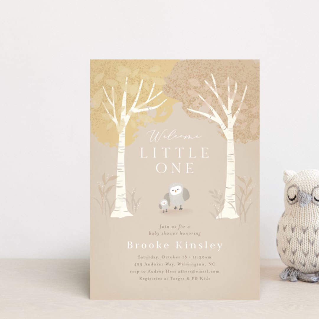 "Little owlet" - Baby Shower Invitations in Almond by Jennifer Wick - Front