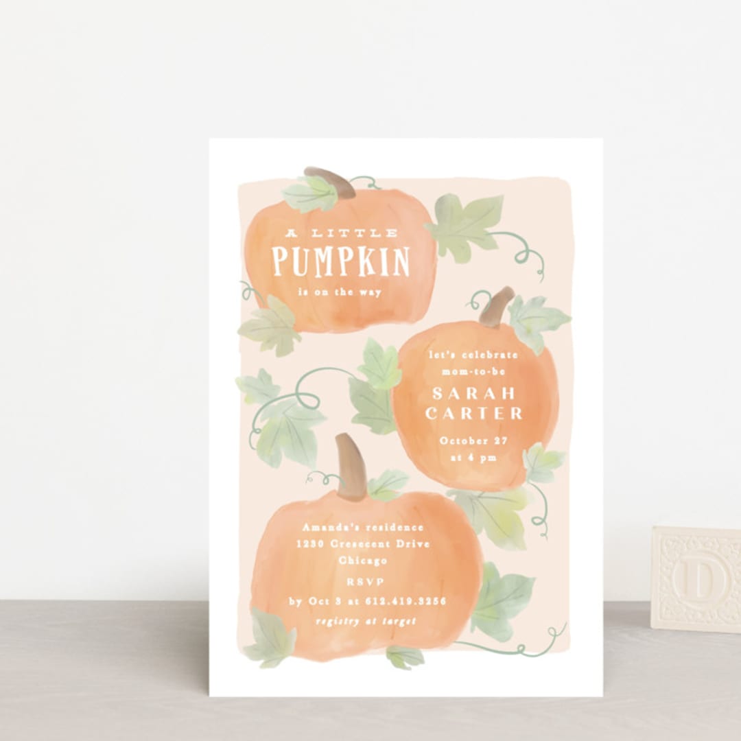"Lil Pumpkin" - Baby Shower Invitations in Blush by Creo Study - Front
