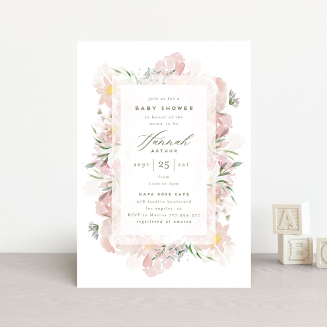 "Flora Fest" - Baby Shower Invitations in Blush by Leah Bisch - Front