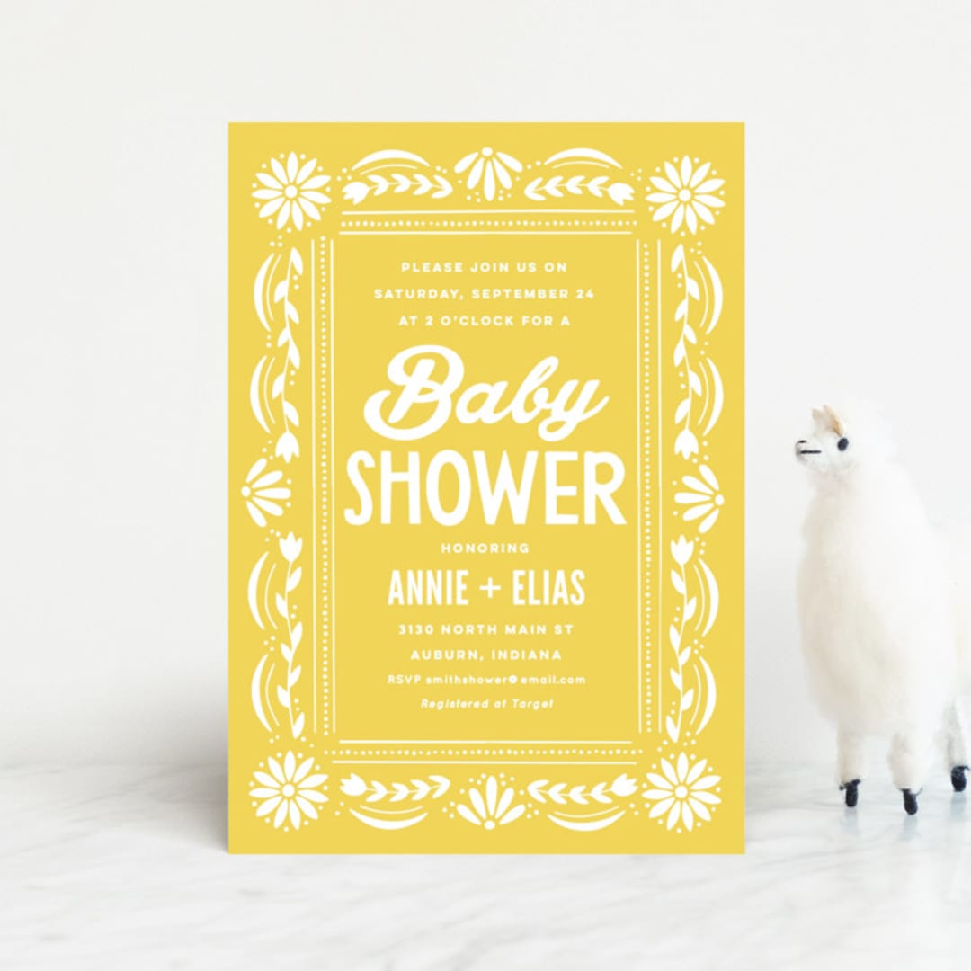 "Pretty Picado" - Baby Shower Invitations in Marigold by Jessie Steury - Front