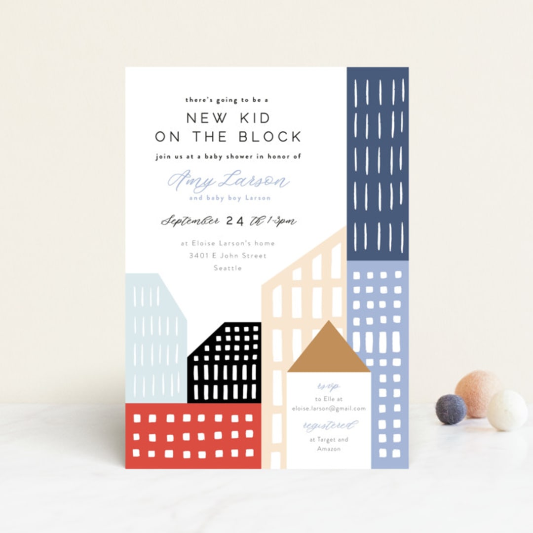 "Modern new kid on the block" - Baby Shower Invitations in Sky by Alethea and Ruth - Front