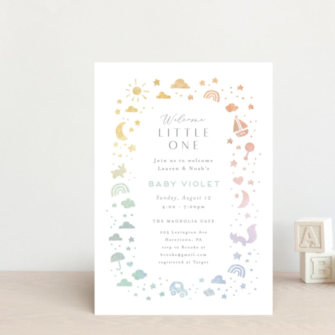 "Ethereal stars" - Baby Shower Invitations in Rainbow by Jennifer Wick - Front