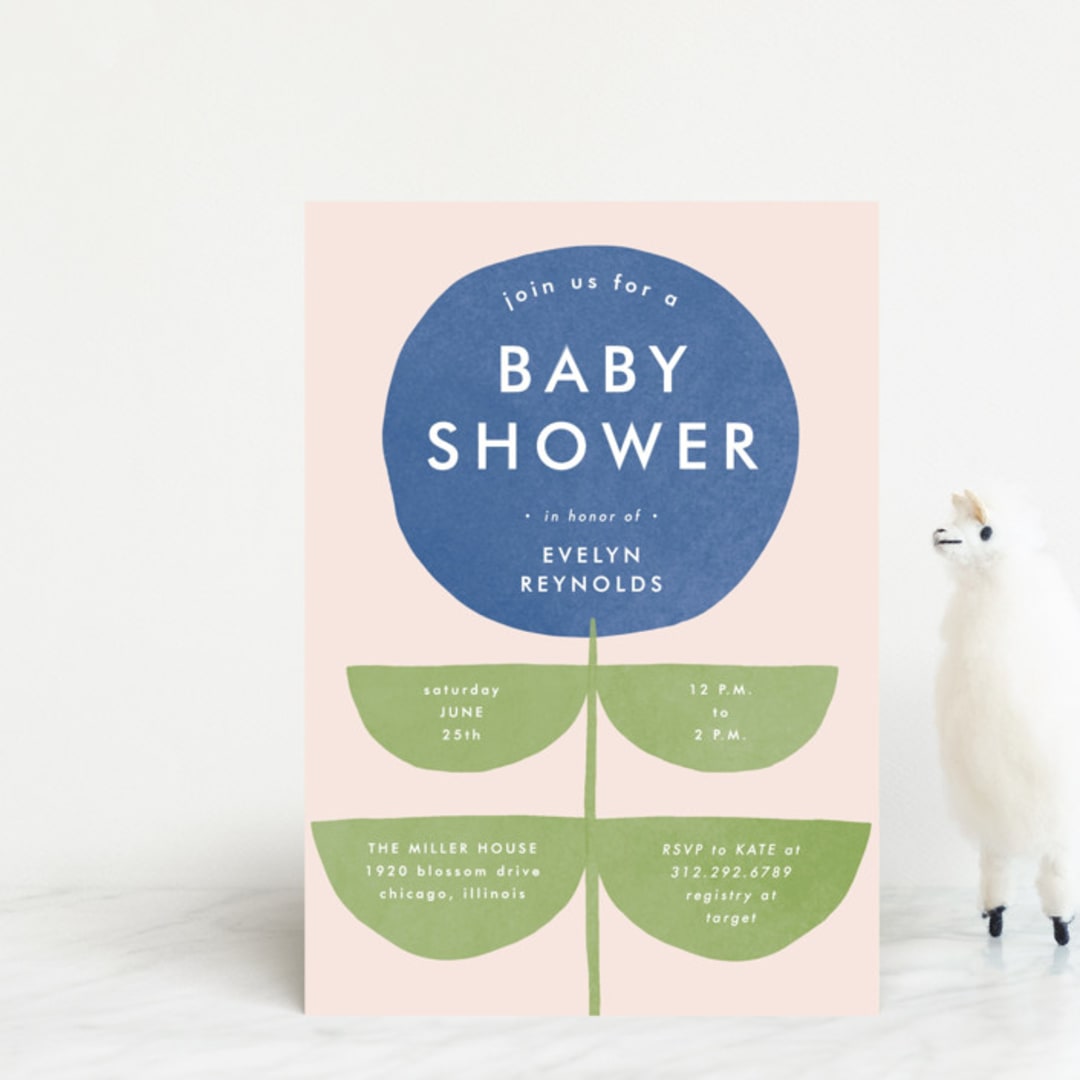 "Bold Blossom" - Baby Shower Invitations in Bluebell by Lehan Veenker - Front