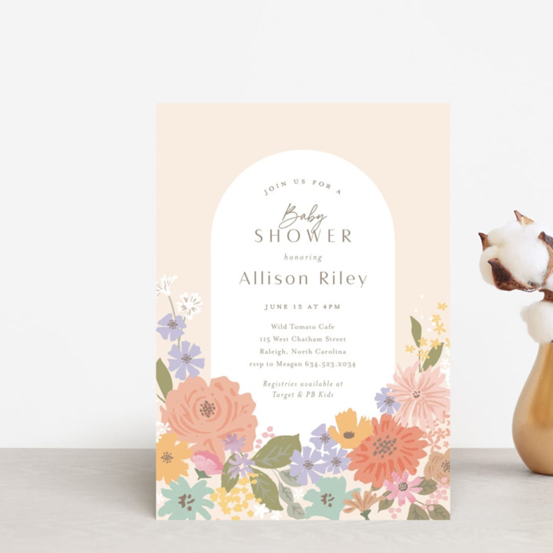 "Petite Garden" - Baby Shower Invitations in Flamingo by Jennifer Wick - Front