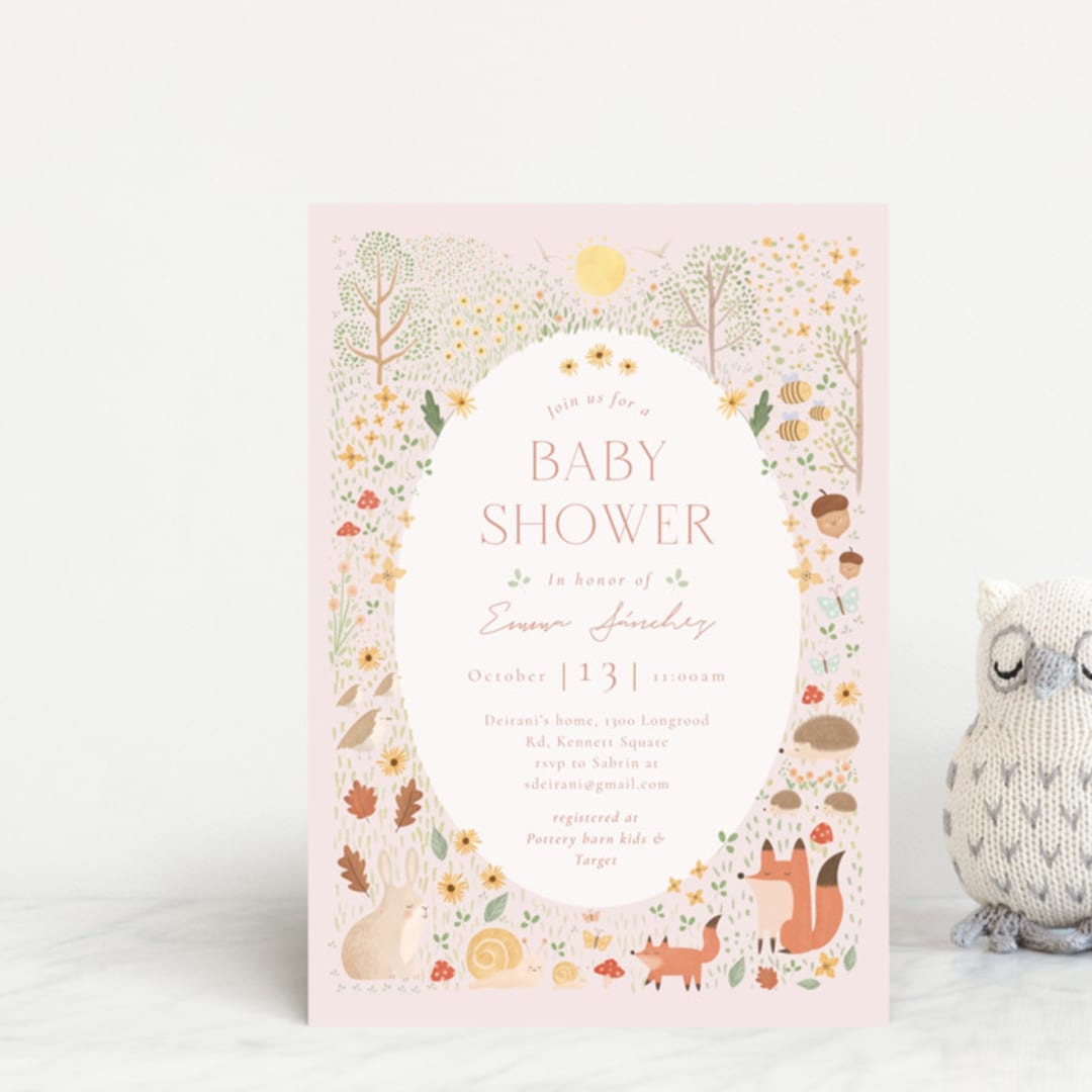 "Baby shower in the forest" - Baby Shower Invitations in Salmon by Sabrin Deirani - Front