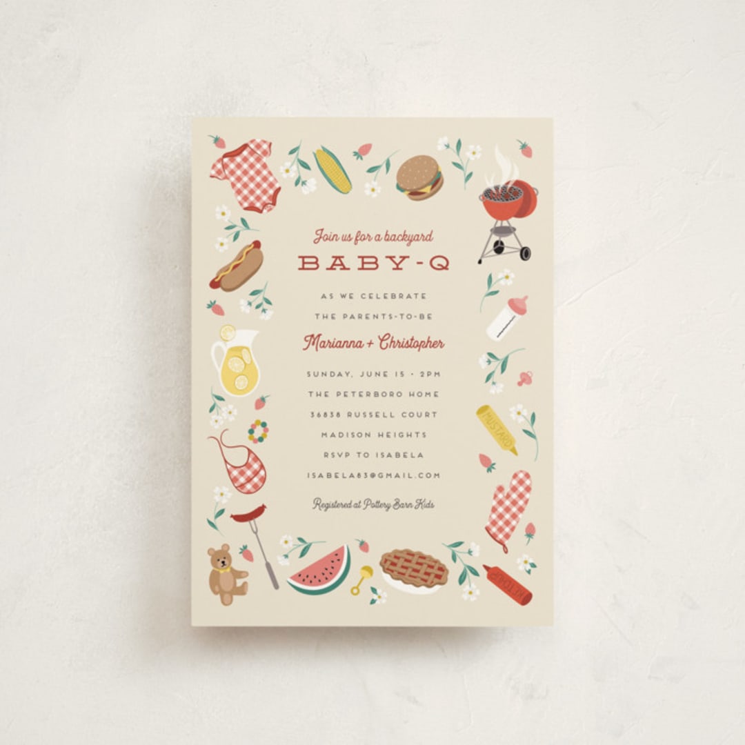 "Baby-Q" - Baby Shower Invitations in Ketchup by Jamie Alexander - Front