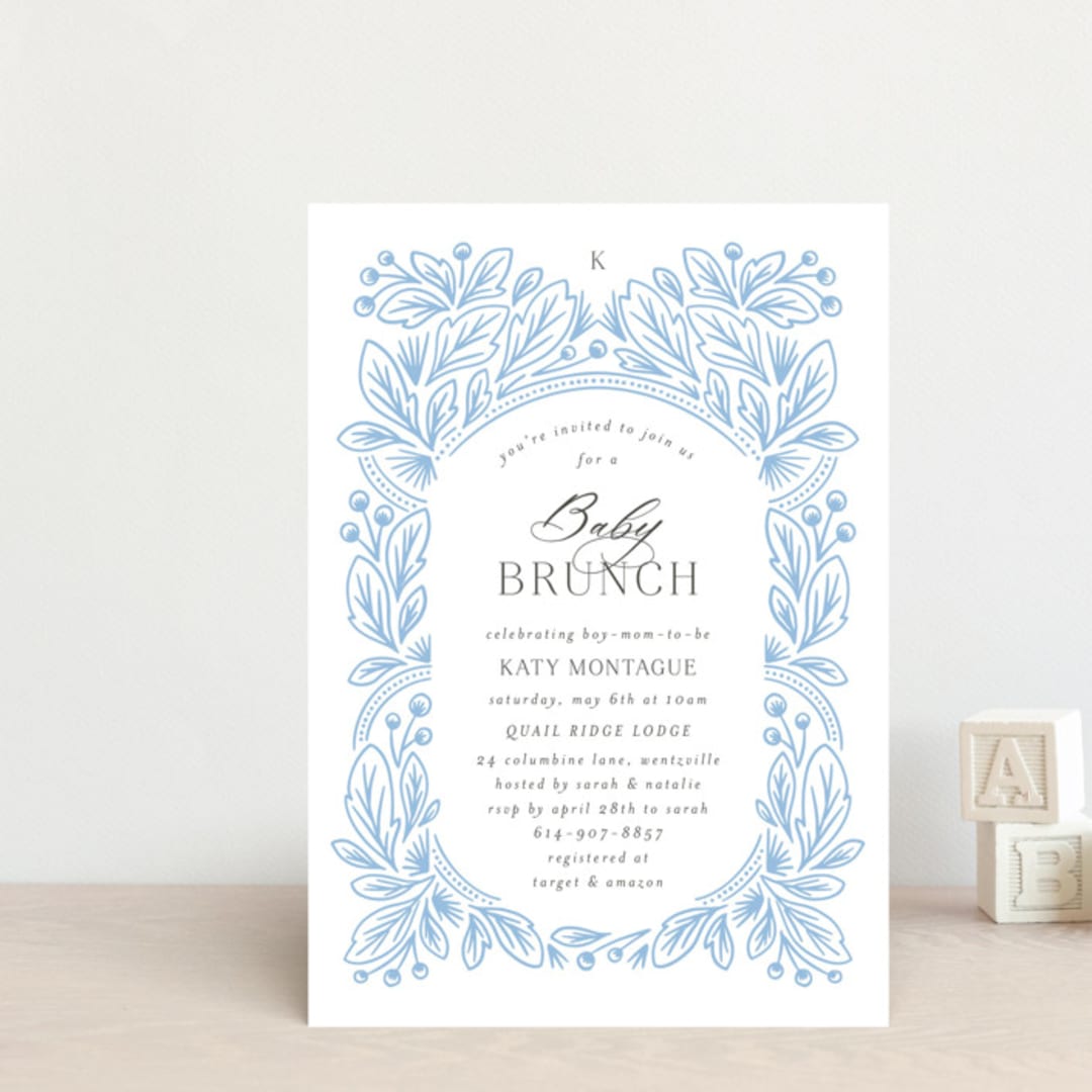 "Arch" - Baby Shower Invitations in Powder by Jen Owens - Front