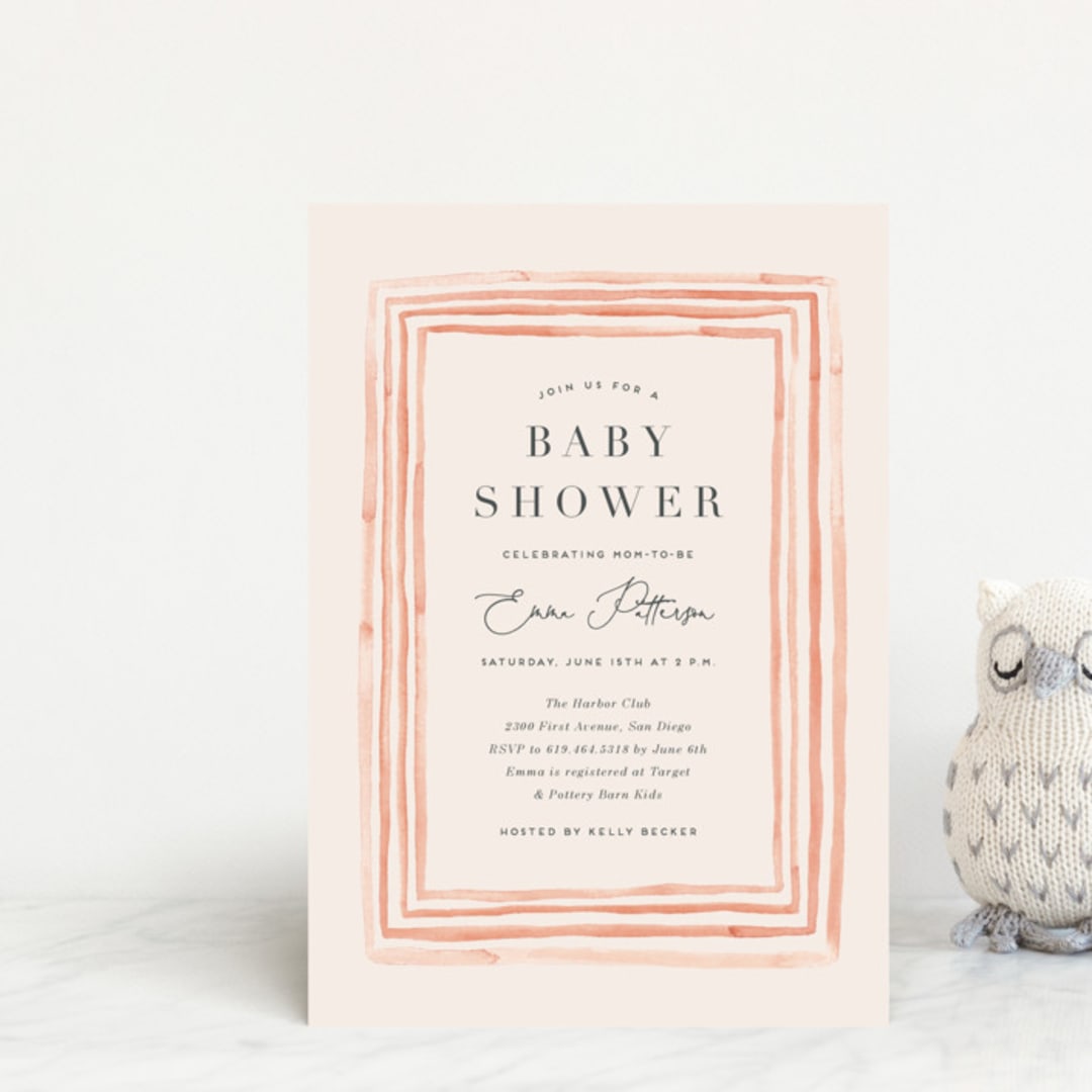 "Painted Frame" - Baby Shower Invitations in Peony by Erica Krystek - Front