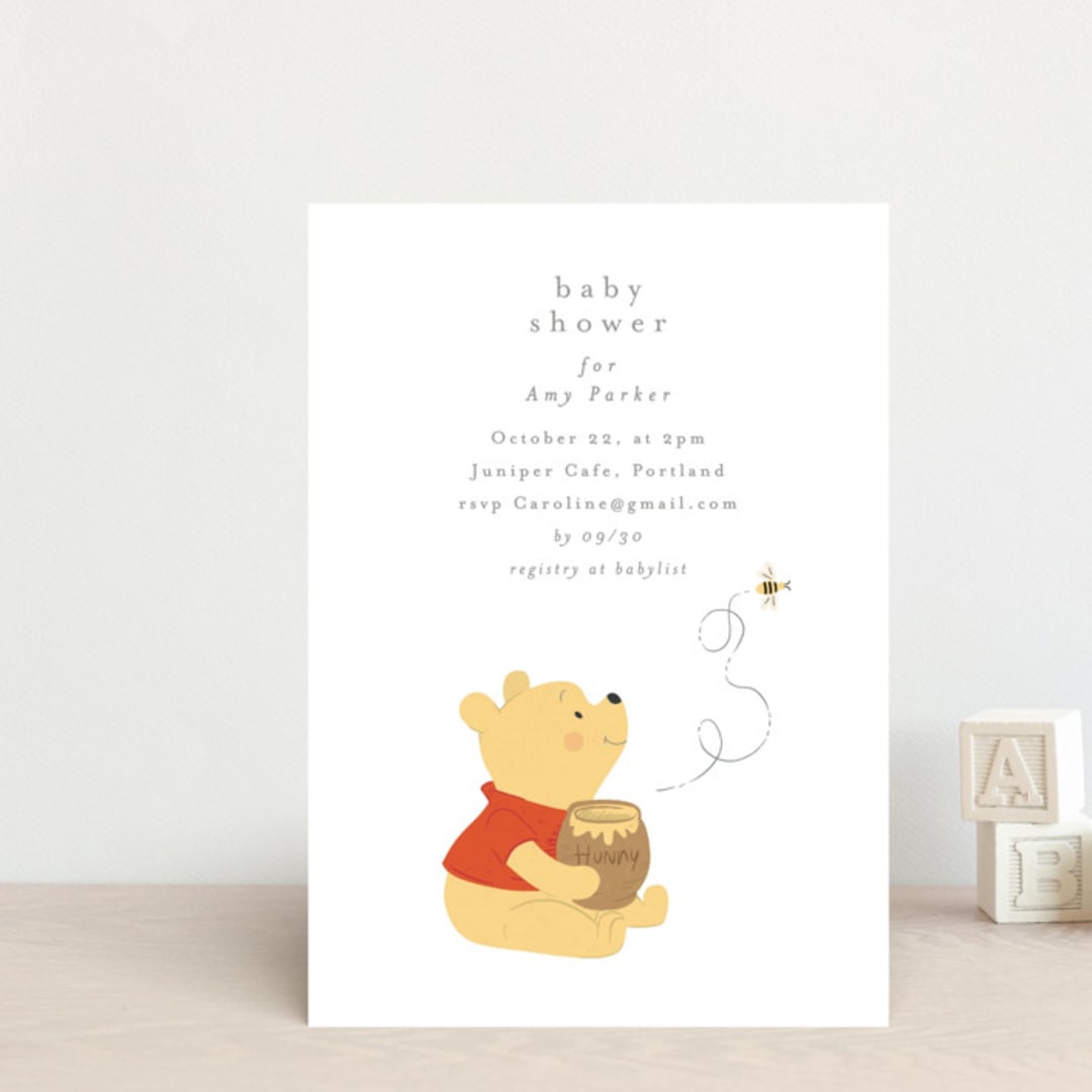 "Disney's Pooh Hunny Pot" - Baby Shower Invitations in Cotton by Angela Thompson - Front