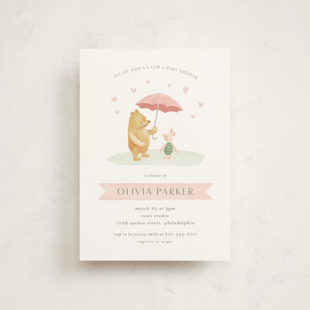 "Disney's Pooh and Piglet" - Baby Shower Invitations in Blush by Katherine Moynagh - Front