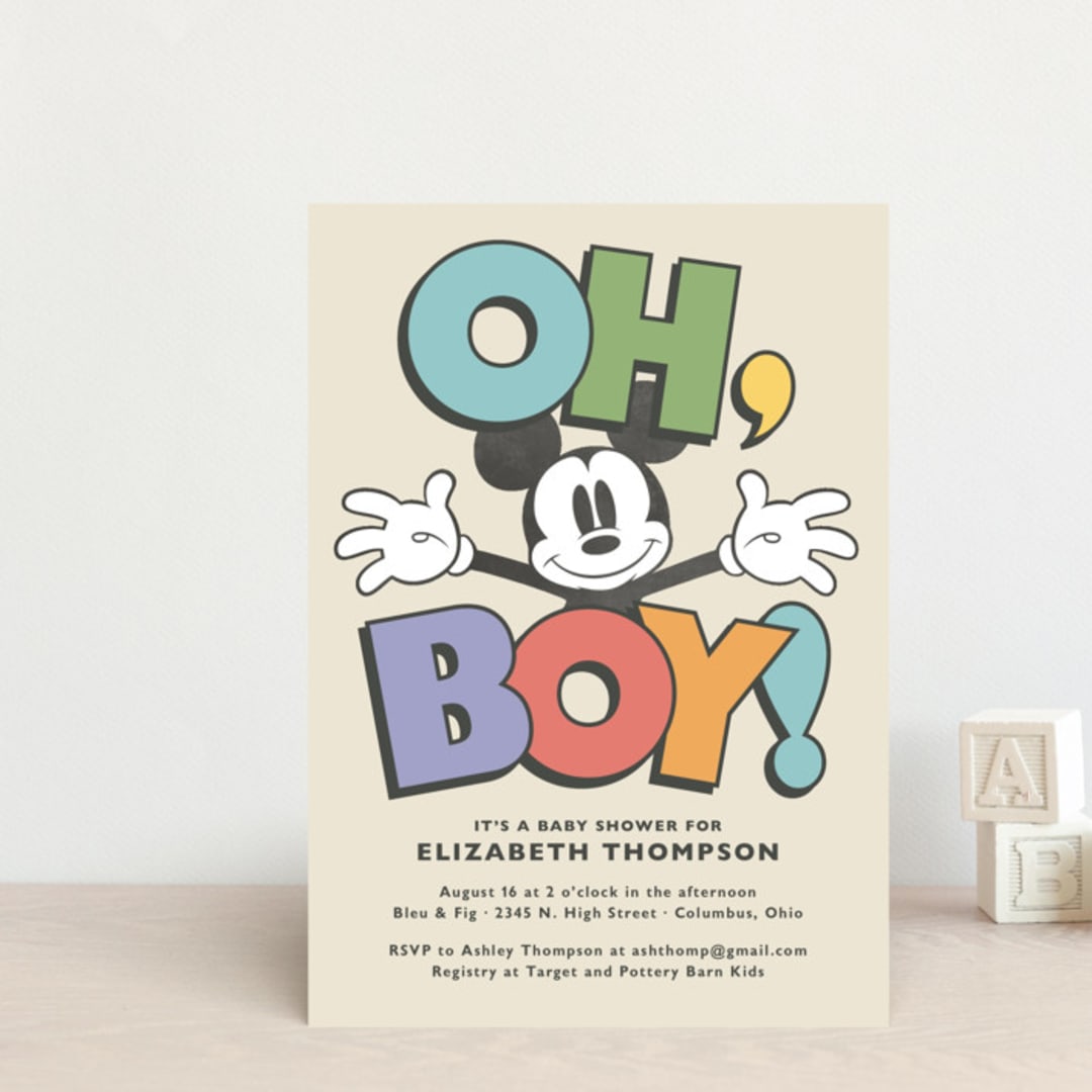 "Disney's Mickey Mouse Oh, Boy!" - Baby Shower Invitations in Natural by Heather Schertzer - Front