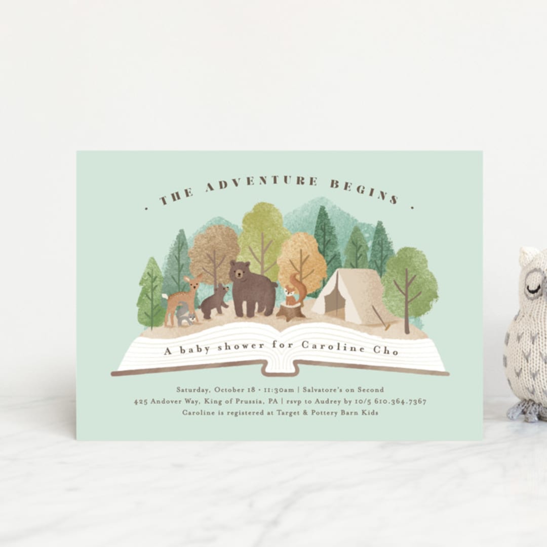 "Woodland adventure" - Baby Shower Invitations in Mint by Jennifer Wick - Front