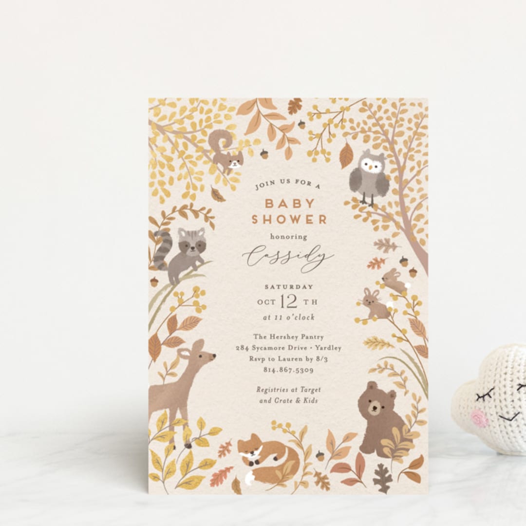 "Woodland autumn" - Baby Shower Invitations in Pumpkin by Jennifer Wick - Front