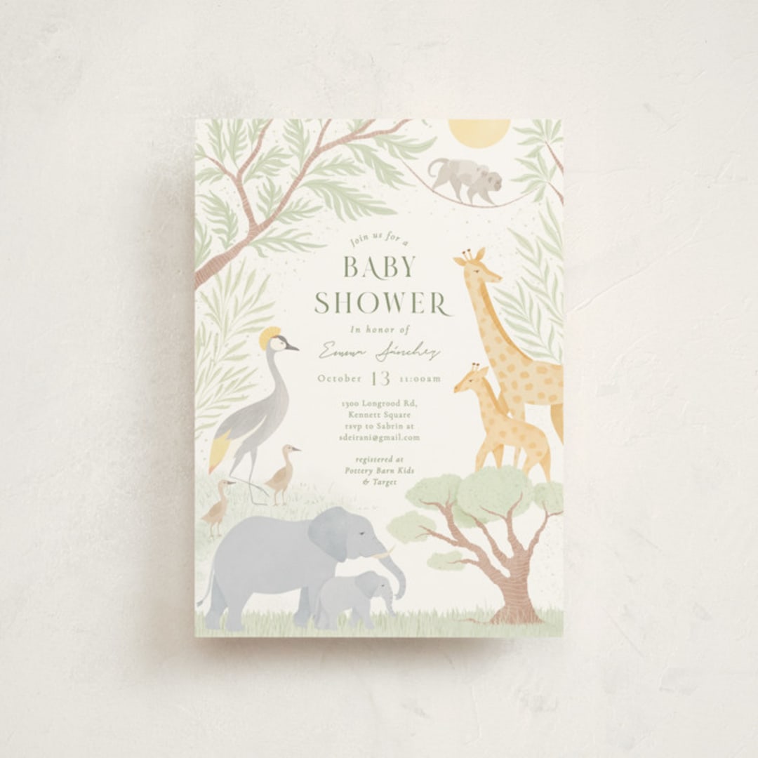 "Lovely jungle" - Baby Shower Invitations in Sage by Sabrin Deirani - Front