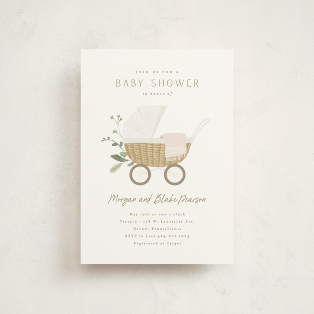 "Boho Buggy" - Baby Shower Invitations in Porcelain by Everett Paper Goods - Front