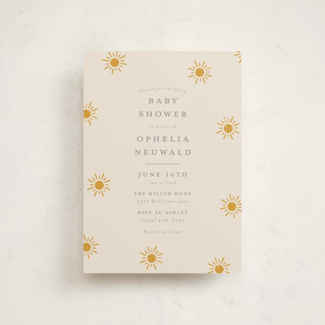 "Sun Toss" - Baby Shower Invitations in Golden Sun by Meggy Masters - Front